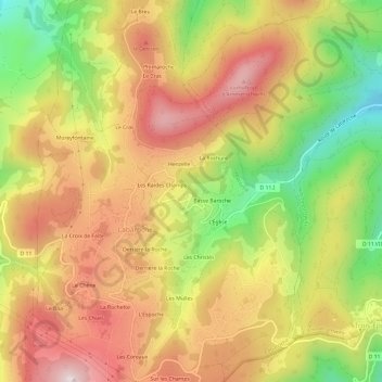 Mappa topografica Le Gazon, altitudine, rilievo