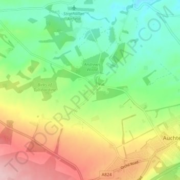 Mappa topografica Tullibardine, altitudine, rilievo