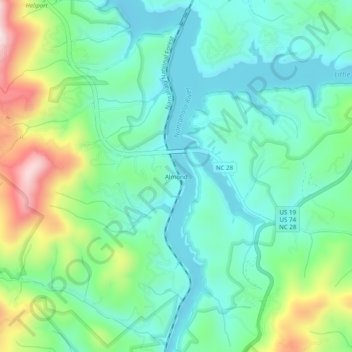 Mappa topografica Almond, altitudine, rilievo