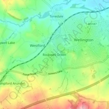 Mappa topografica Rockwell Green, altitudine, rilievo