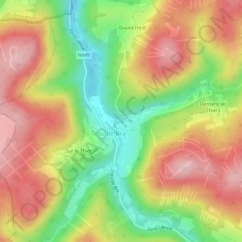 Mappa topografica Croupet, altitudine, rilievo