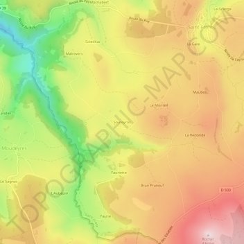 Mappa topografica Souteyros, altitudine, rilievo