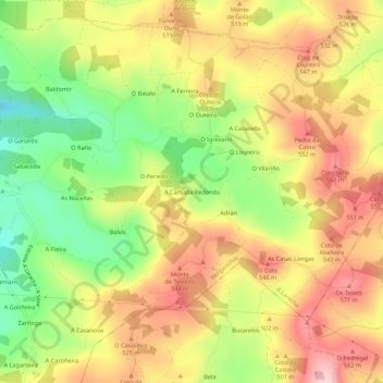 Mappa topografica A Carballa Redonda, altitudine, rilievo
