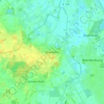 Mappa topografica Oberlethe, altitudine, rilievo