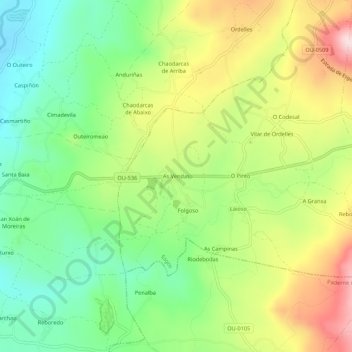 Mappa topografica As Vendas, altitudine, rilievo