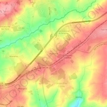 Mappa topografica Oliveirinha, altitudine, rilievo