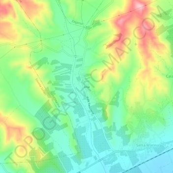 Mappa topografica Uria, altitudine, rilievo