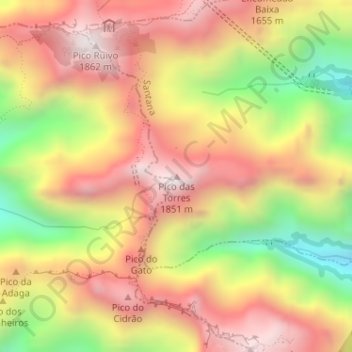 Mappa topografica Pico das Torres, altitudine, rilievo