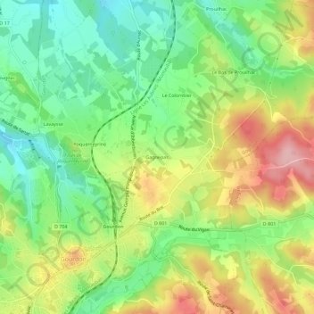 Mappa topografica Gagnepas, altitudine, rilievo
