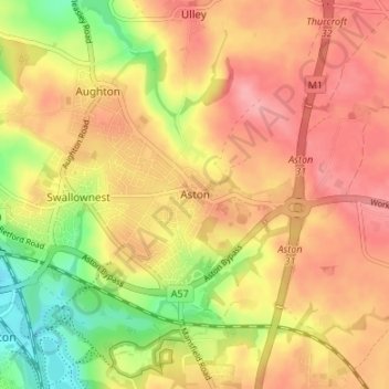 Mappa topografica Aston, altitudine, rilievo