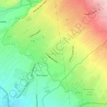 Mappa topografica Bois d'Olives, altitudine, rilievo