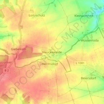 Mappa topografica Heuckewalde, altitudine, rilievo