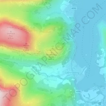 Mappa topografica Glenridding Dodd, altitudine, rilievo