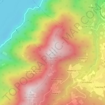 Mappa topografica Monte Nuvolone, altitudine, rilievo