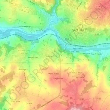 Mappa topografica Codille, altitudine, rilievo