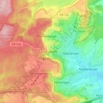 Mappa topografica Hostert, altitudine, rilievo