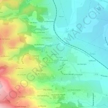 Mappa topografica La Grye, altitudine, rilievo