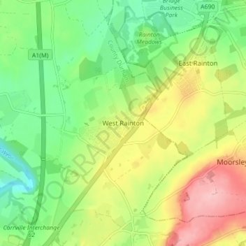 Mappa topografica West Rainton, altitudine, rilievo