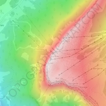 Mappa topografica Mont Margeriaz, altitudine, rilievo