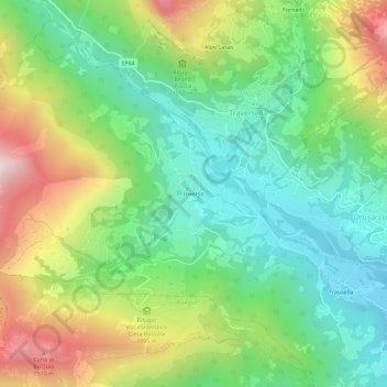Mappa topografica Inverso, altitudine, rilievo