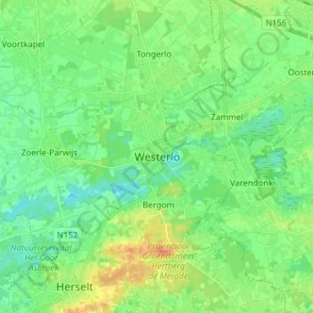 Mappa topografica Westerlo, altitudine, rilievo
