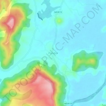 Mappa topografica Pendur, altitudine, rilievo