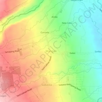 Mappa topografica Wangan, altitudine, rilievo
