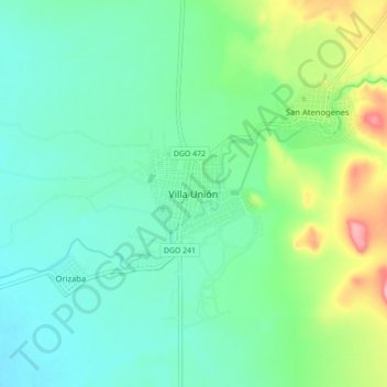 Mappa topografica Villa Unión, altitudine, rilievo