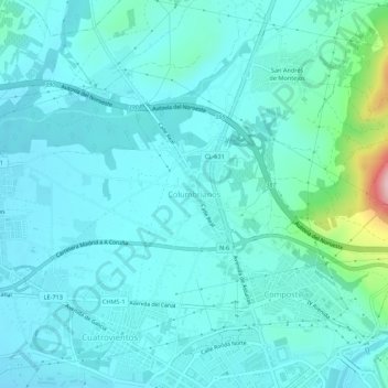 Mappa topografica Columbrianos, altitudine, rilievo
