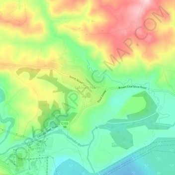 Mappa topografica Yallourn North, altitudine, rilievo