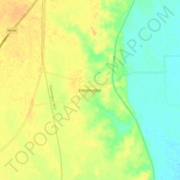 Mappa topografica Hastinapur, altitudine, rilievo