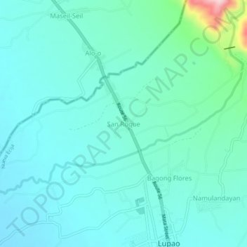 Mappa topografica San Roque, altitudine, rilievo