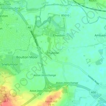 Mappa topografica Thulston, altitudine, rilievo
