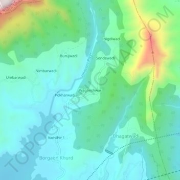 Mappa topografica Wagheshwar, altitudine, rilievo