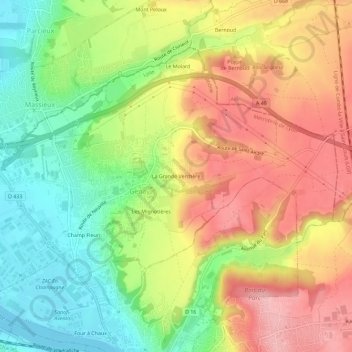 Mappa topografica La Grande Verchère, altitudine, rilievo