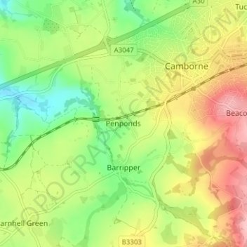 Mappa topografica Penponds, altitudine, rilievo