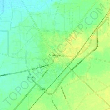 Mappa topografica Gurdaspur, altitudine, rilievo