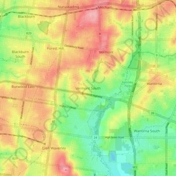 Mappa topografica Vermont South, altitudine, rilievo