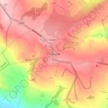 Mappa topografica Tow Law, altitudine, rilievo