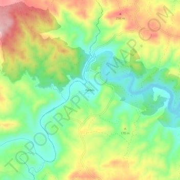 Mappa topografica Fortes, altitudine, rilievo