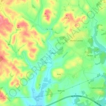 Mappa topografica Vidigal, altitudine, rilievo