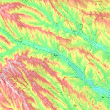 Mappa topografica Strășeni, altitudine, rilievo