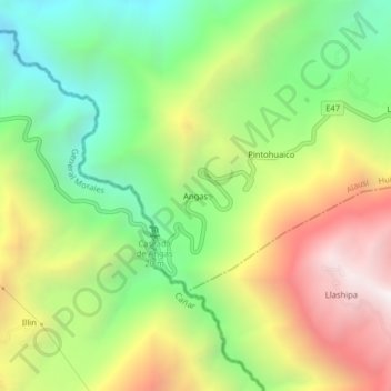 Mappa topografica Angas, altitudine, rilievo