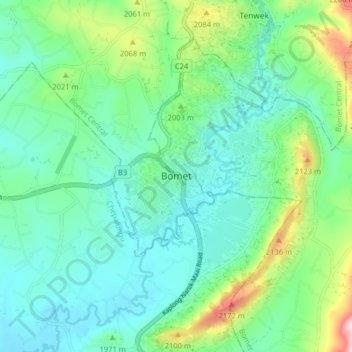 Mappa topografica Bomet, altitudine, rilievo