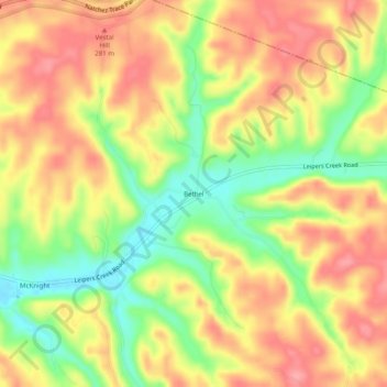 Mappa topografica Bethel, altitudine, rilievo