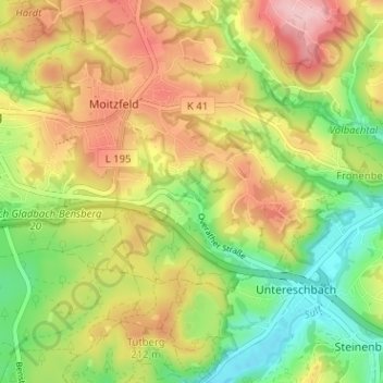Mappa topografica Obereschbach, altitudine, rilievo