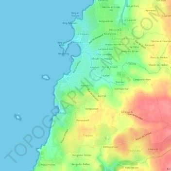 Mappa topografica Kervilon, altitudine, rilievo