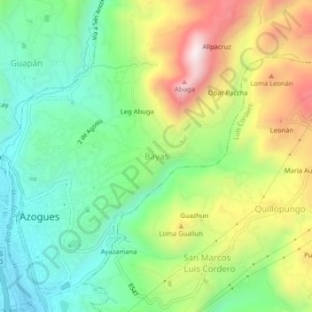 Mappa topografica Bayas, altitudine, rilievo