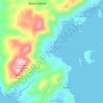 Mappa topografica Mualbual, altitudine, rilievo