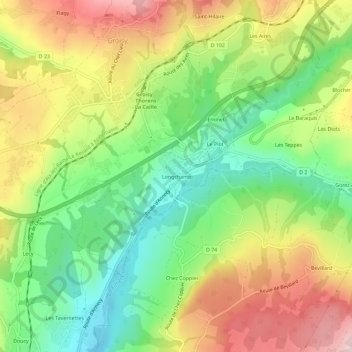 Mappa topografica Longchamp, altitudine, rilievo